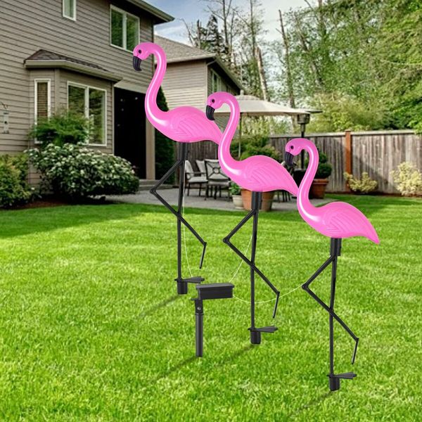 3 Pieces Flamingo Solar Flamingo Lights Outdoor Yard Waterproof Flamingo Stake  Decorations Lawn Garden Christmas Patio Pond Ground Backyard Decor