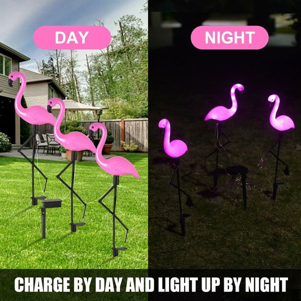 3 Pieces Flamingo Solar Flamingo Lights Outdoor Yard Waterproof Flamingo Stake  Decorations Lawn Garden Christmas Patio Pond Ground Backyard Decor