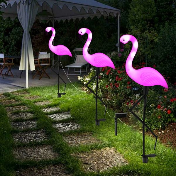 3 Pieces Flamingo Solar Flamingo Lights Outdoor Yard Waterproof Flamingo Stake  Decorations Lawn Garden Christmas Patio Pond Ground Backyard Decor