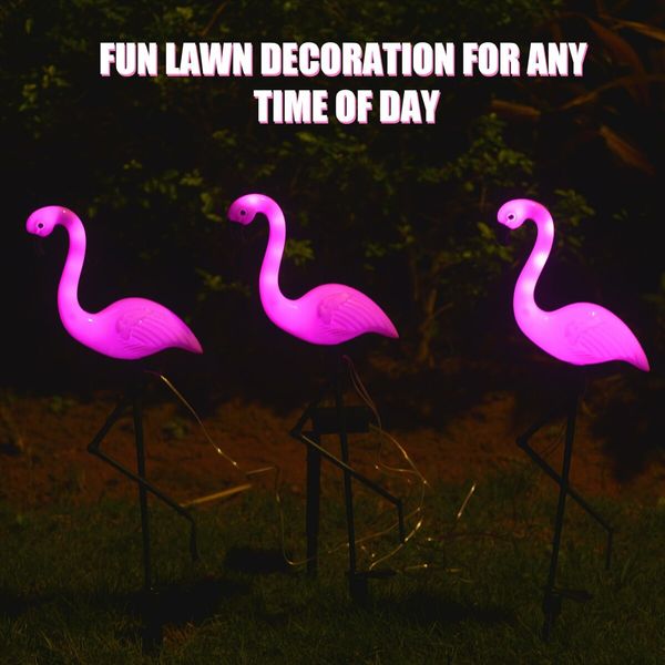 3 Pieces Flamingo Solar Flamingo Lights Outdoor Yard Waterproof Flamingo Stake  Decorations Lawn Garden Christmas Patio Pond Ground Backyard Decor