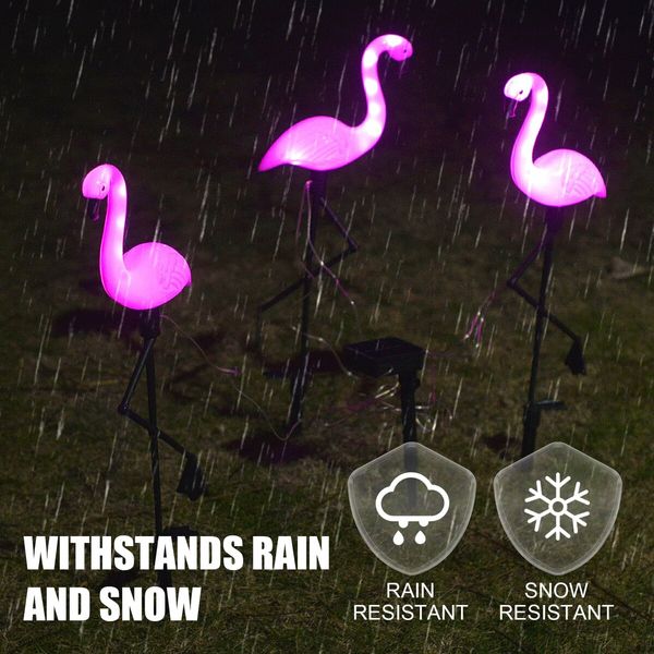 3 Pieces Flamingo Solar Flamingo Lights Outdoor Yard Waterproof Flamingo Stake  Decorations Lawn Garden Christmas Patio Pond Ground Backyard Decor