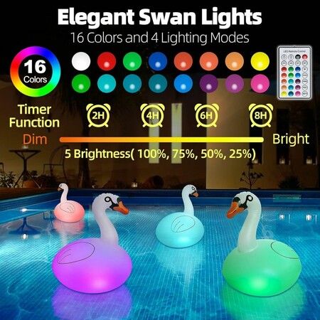 Solar inflatable Swan Floating Pool Ball Lights RGB Swan Waterproof Summer Fun Swimming Pool Spa Patio Wedding Party Beach Decorations