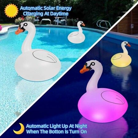 Solar inflatable Swan Floating Pool Ball Lights RGB Swan Waterproof Summer Fun Swimming Pool Spa Patio Wedding Party Beach Decorations