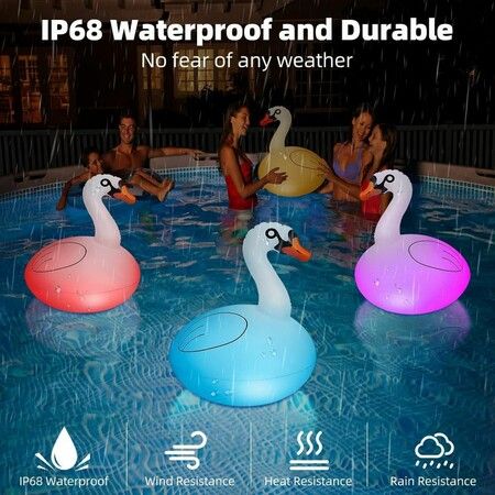 Solar inflatable Swan Floating Pool Ball Lights RGB Swan Waterproof Summer Fun Swimming Pool Spa Patio Wedding Party Beach Decorations