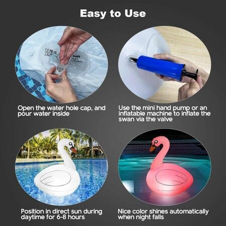 Solar inflatable Swan Floating Pool Ball Lights RGB Swan Waterproof Summer Fun Swimming Pool Spa Patio Wedding Party Beach Decorations