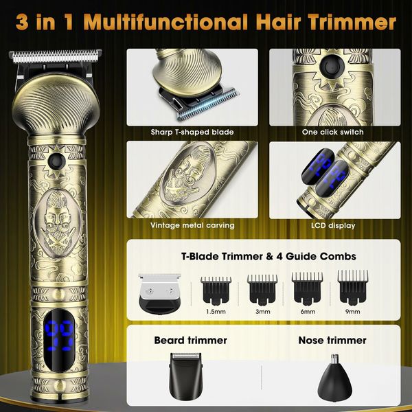 Professional Hair Clippers Men Electric Razor Shavers Nose Trimmer Cordless Beard Barber Grooming Kit