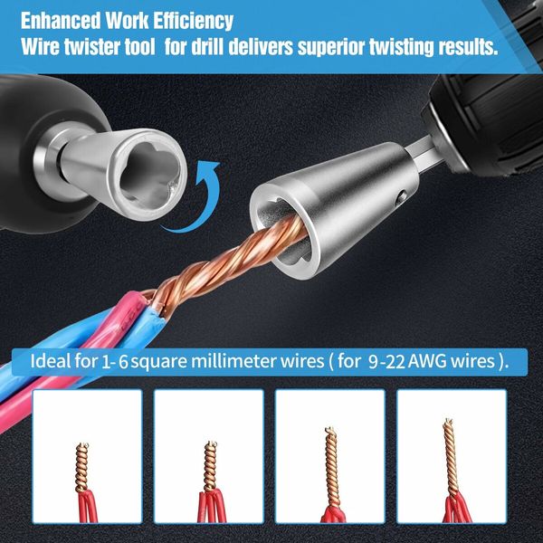 Wire Twister Tool for Drill,Wire Nut Twister for Drill Profession Electricians Tool,6MM Hex Shank Cable Wire Twisting Tool Wire Twister Wire Connector for 9-22 AWG (2pcs)