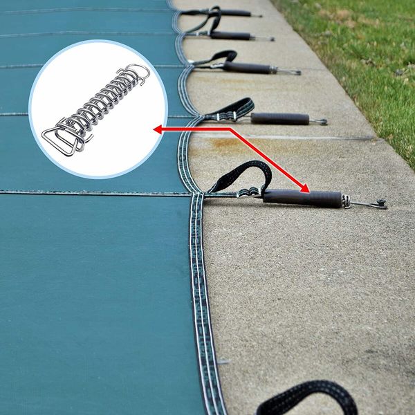 4Pcs Swimming Pool Pool Cover Springs with Stopper D Ring and Protective Vinyl