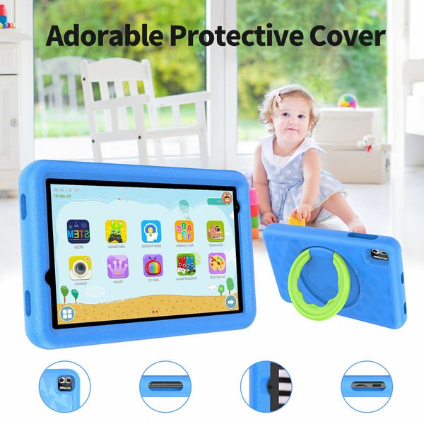 8 Inch Android 13 Kids Tablet 4GB RAM 64GB ROM Parental Control Pre-Installed Apps Educational Learning Tablet Case