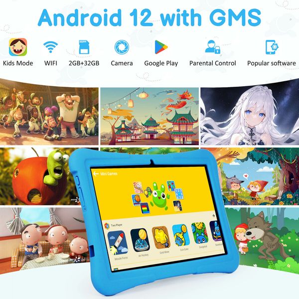 Kids Tablet Android 13 10 Inch 4GB RAM 128GB ROM Parental Control Educational Apps Protective Case Included