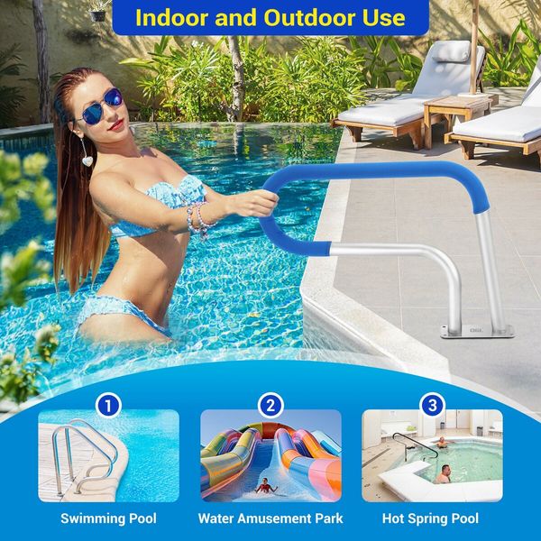 Swimming Pool Handrail Steps Stairs Railing Banister Stainless Steel Grab Bar Handle 812x584mm with 110cm Grip Cover