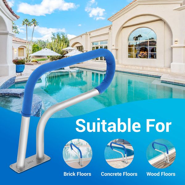 Swimming Pool Handrail Steps Stairs Railing Banister Stainless Steel Grab Bar Handle 812x584mm with 110cm Grip Cover