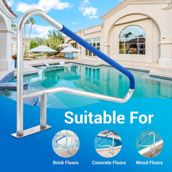 Swimming Pool Handrail Stairs Railing Steps Banister Grab Stainless Steel Handle 1370x914mm with 110cm Grip Cover