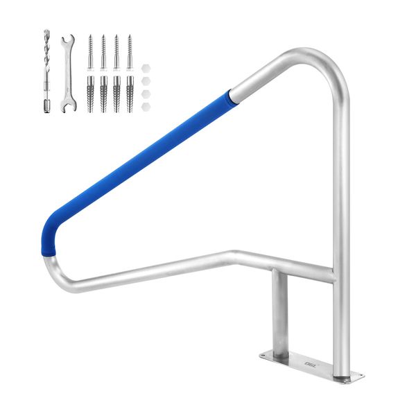 Swimming Pool Handrail Stairs Railing Steps Banister Grab Stainless Steel Handle 1370x914mm with 110cm Grip Cover