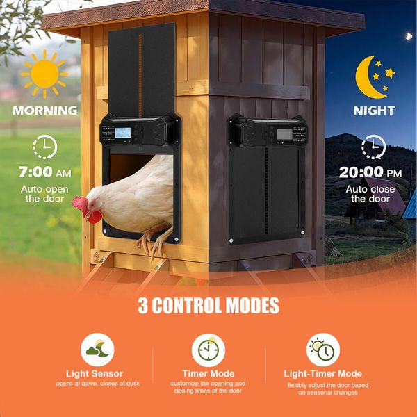 Solar Auto Chicken Coop Door Opener Automatic Timer Light Sensor Cage Closer Hen House Poultry Pet Security Control Kit