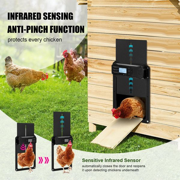 Solar Auto Chicken Coop Door Opener Automatic Timer Light Sensor Cage Closer Hen House Poultry Pet Security Control Kit