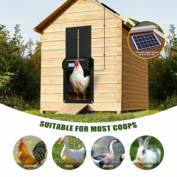 Solar Auto Chicken Coop Door Opener Automatic Timer Light Sensor Cage Closer Hen House Poultry Pet Security Control Kit