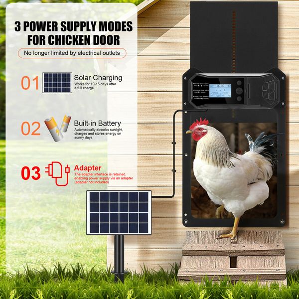 Solar Auto Chicken Coop Door Opener Automatic Timer Light Sensor Cage Closer Hen House Poultry Pet Security Control Kit