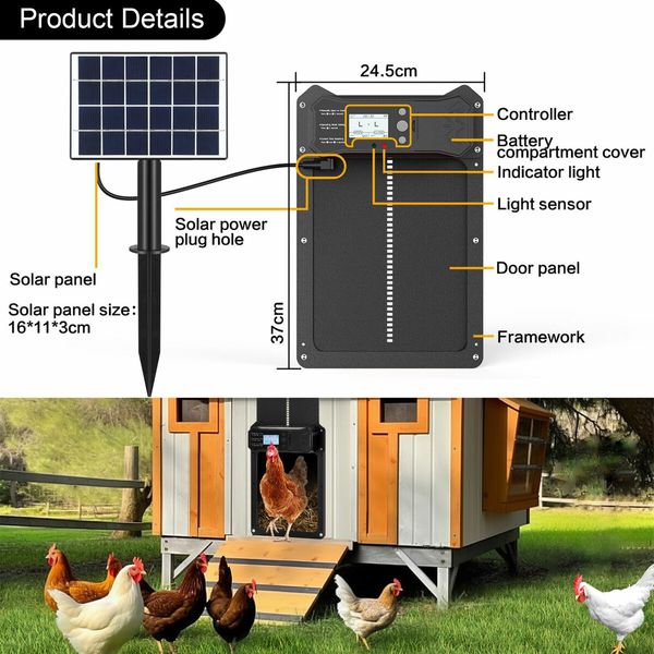 Solar Auto Chicken Coop Door Opener Automatic Timer Light Sensor Cage Closer Hen House Poultry Pet Security Control Kit