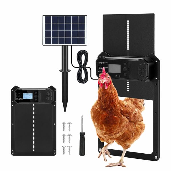 Solar Auto Chicken Coop Door Opener Automatic Timer Light Sensor Cage Closer Hen House Poultry Pet Security Control Kit