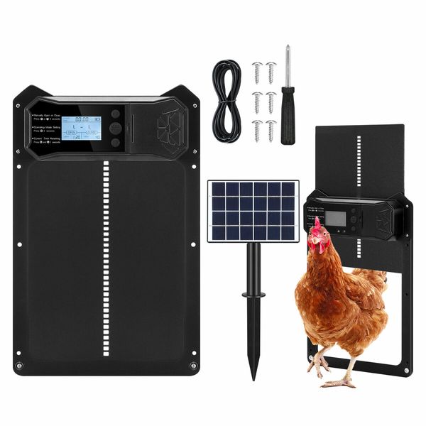 Solar Auto Chicken Coop Door Opener Automatic Timer Light Sensor Cage Closer Hen House Poultry Pet Security Control Kit