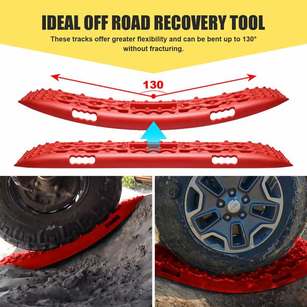 4WD Recovery Boards 4x4 Off Road Wheel Drive Tracks Traction Mats Tyre Ladder Pads for Truck Mud Sand 2PCS with Jack Base