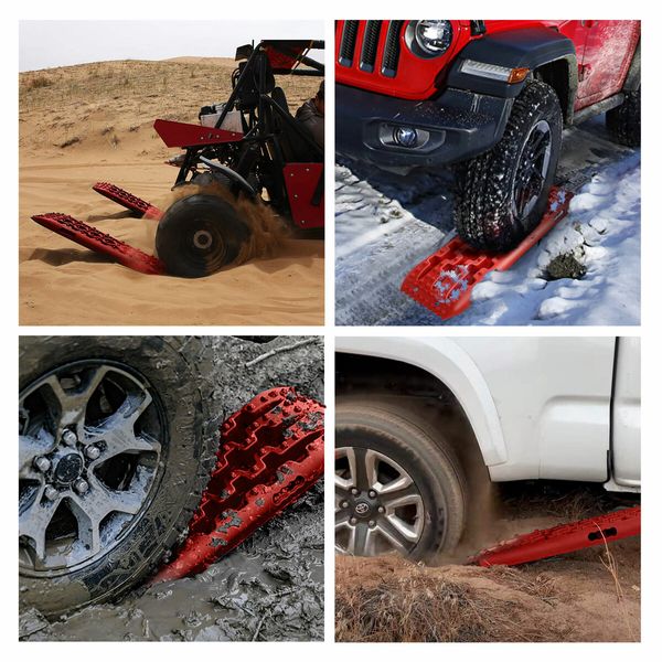 4WD Recovery Boards 4x4 Off Road Wheel Drive Tracks Traction Mats Tyre Ladder Pads for Truck Mud Sand 2PCS with Jack Base