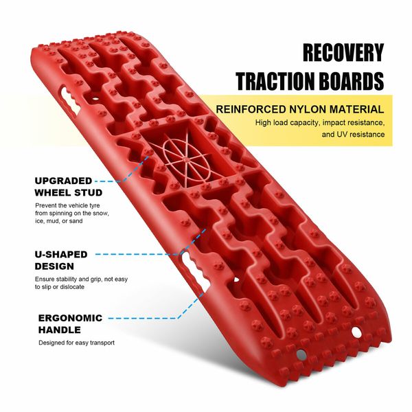 4WD Recovery Boards 4x4 Off Road Wheel Drive Tracks Traction Mats Tyre Ladder Pads for Truck Mud Sand 2PCS with Jack Base