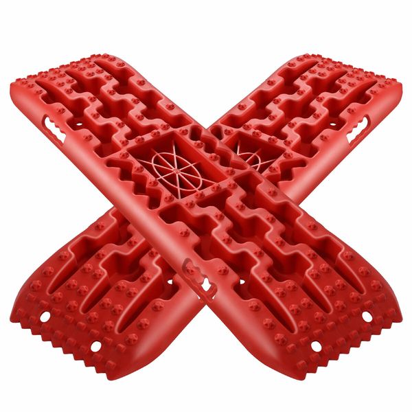 4WD Recovery Boards 4x4 Off Road Wheel Drive Tracks Traction Mats Tyre Ladder Pads for Truck Mud Sand 2PCS with Jack Base