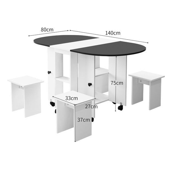 Folding Dining Table Set 4 Chairs 5 Piece Extendable Outdoor Furniture Dinner Room Kitchen Camping Picnic Desk Foldable Modern with Wheels