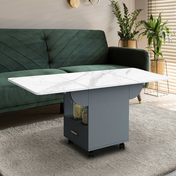 Folding Dining Table Extendable Corner Outdoor Furniture Room Storage Drawer Sofa Bed Coffee Side Console Kitchen Picnic Desk Marble with Wheels