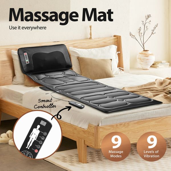 HOMASA Vibration Massage Mat Heated Shiatsu Neck Massager Full Body Electric Heating Pad Shoulder Back Leg Heater Car Seat Cushion