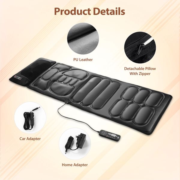 HOMASA Vibration Massage Mat Heated Shiatsu Neck Massager Full Body Electric Heating Pad Shoulder Back Leg Heater Car Seat Cushion