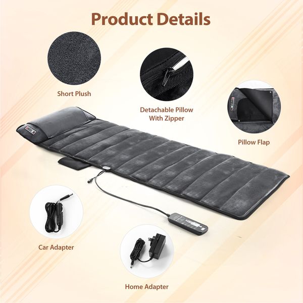 HOMASA Heated Massage Mat Full Body Vibration Electric Heating Pad Shiatsu Neck Shoulder Leg Massager 10 Motors Car Seat Cushion