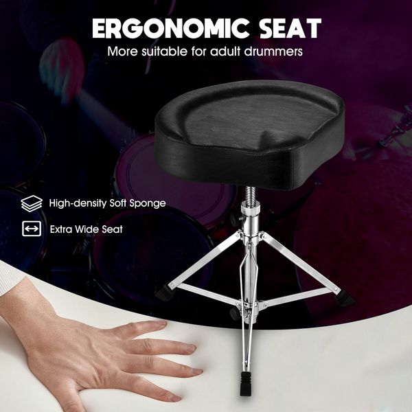 Drum Saddle Stool Seat Musician Throne Swivel Adjustable Ergonomic Heavy Duty Padded Guitar Playing Practice Chair