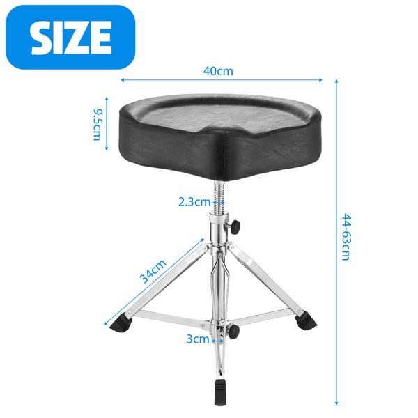 Drum Saddle Stool Seat Musician Throne Swivel Adjustable Ergonomic Heavy Duty Padded Guitar Playing Practice Chair