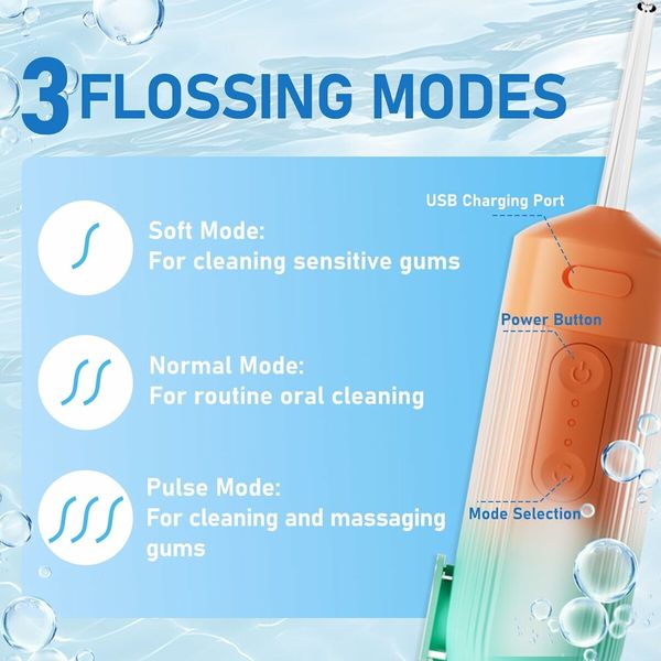 Portable Water Flosser for Teeth Travel, Mini Small Water Flosser, Orange