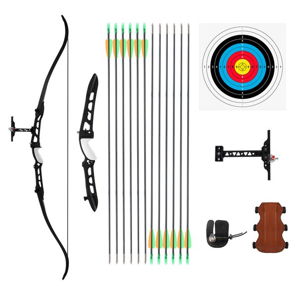 Takedown Recurve Bow and Arrows 68 Inch Sports Archery Hunting Target Shooting Games Outdoor Exercise Equipment 22lbs RH