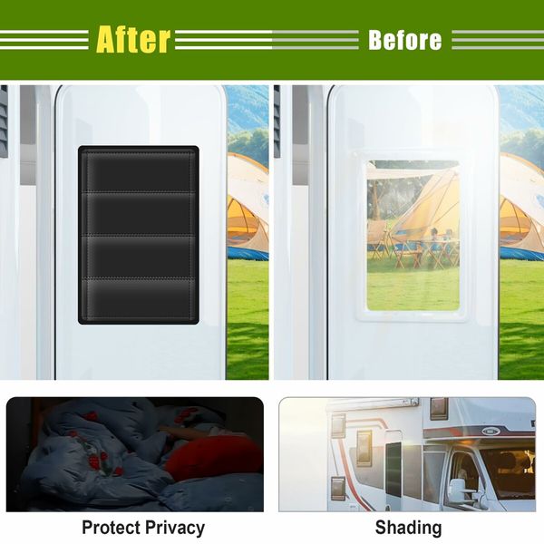 RV Door Window Shade Cover - Magnetic RV Blackout Window Cover with UV Protection and Privacy Features Foldable Magnet Design,Waterproof Fabric,and Reflective Silver Coating (Black,64 * 41 cm)