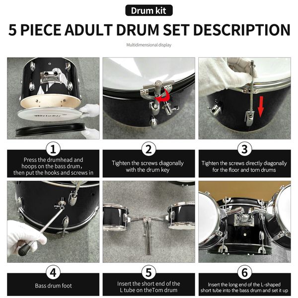 Melodic 5 Piece Kids Junior Drum Set w/ Hi Hat Cymbals Kick Pedal Stool Drumsticks