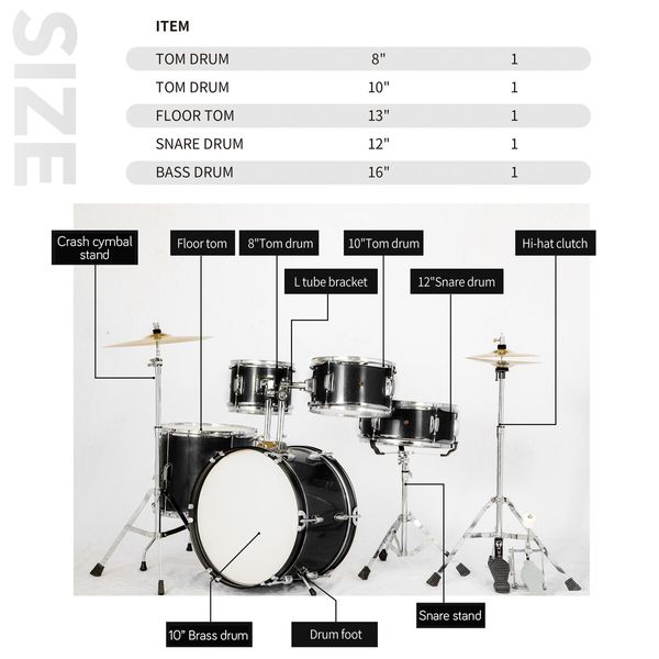 Melodic 5 Piece Kids Junior Drum Set w/ Hi Hat Cymbals Kick Pedal Stool Drumsticks