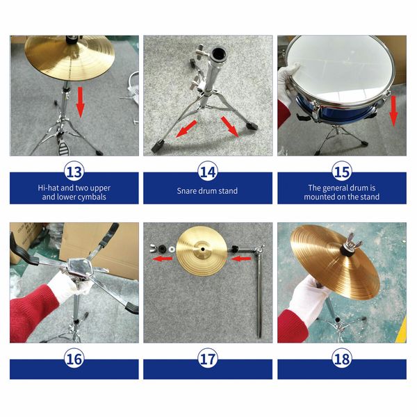 Melodic Classic 5 Piece Drum Set Kit for Children Kids with Stool Cymbals Drumsticks Blue