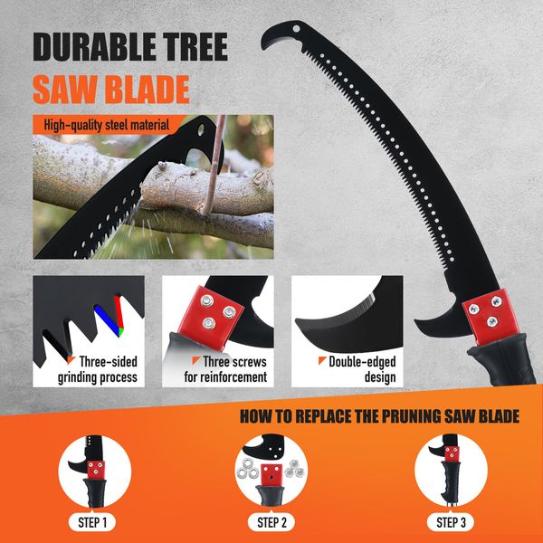 Manual Pole Saw Tree Pruner Extendable Branch Pruning Trimmer Trimming Cutter with 8 Fibreglass Rods Sharp Steel Blades Scissors