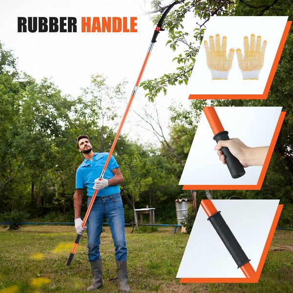 Manual Pole Saw Tree Pruner Extendable Branch Pruning Trimmer Trimming Cutter with 8 Fibreglass Rods Sharp Steel Blades Scissors