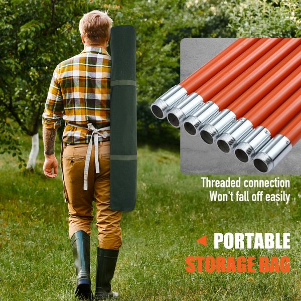 Manual Pole Saw Tree Pruner Extendable Branch Pruning Trimmer Trimming Cutter with 8 Fibreglass Rods Sharp Steel Blades Scissors