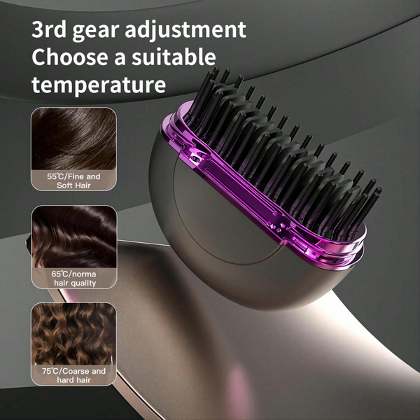 Portable Hair Comb Straightener Brush,Fast Heating 3 Temp Settings,Anti-Scald,For Travel Daily Use,Suitable For Men Long Beard And Women Hair