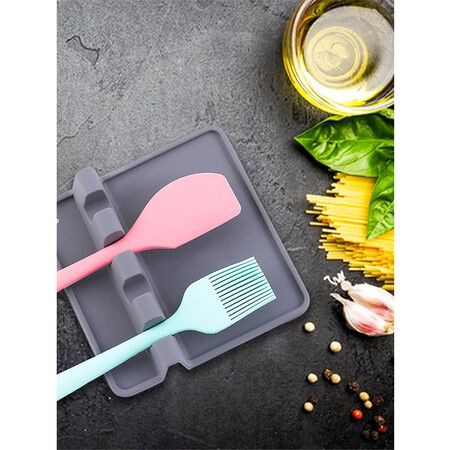 2Pcs Silicone Spoon Rest with Drip Pad for Stove Top, Large Utensil Rest for Multiple Utensils (Grey)