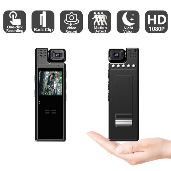 Mini Body Camera 1080P Portable Small Cam Wearable Pocket Video Recorder with 180 Degree Rotatable Lens, 1.3in LCD, Night Vision for Security Guard