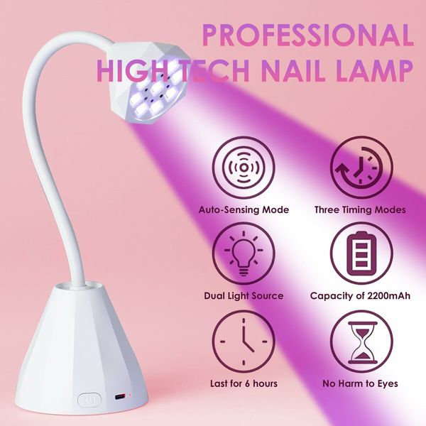 Nail Lamp for Gel Nails, Gooseneck Rechargeable Smart UV Light for Acrylic Nail Extension