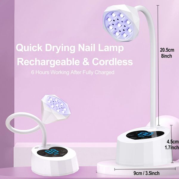 UV LED Nail Lamp Auto Sensor with 3 Timers Cordless UV Light for Gel Nail Polish,Rechargeable Flash Cure Lamp for Extension Acrylic Nail Tips Salon